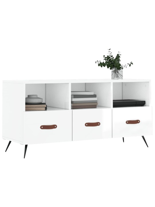 Tv skapītis, spīdīgi balts, 102x36x50 cm, inženierijas koks