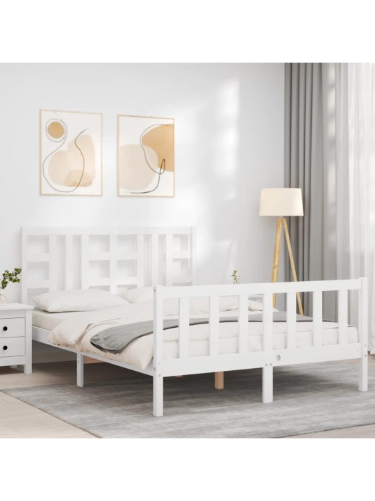 Gultas rāmis ar galvgali, King size izmērs, masīvkoks, balts