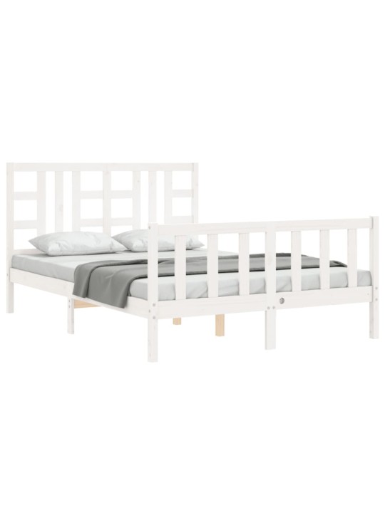 Gultas rāmis ar galvgali, King size izmērs, masīvkoks, balts