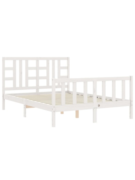 Gultas rāmis ar galvgali, King size izmērs, masīvkoks, balts
