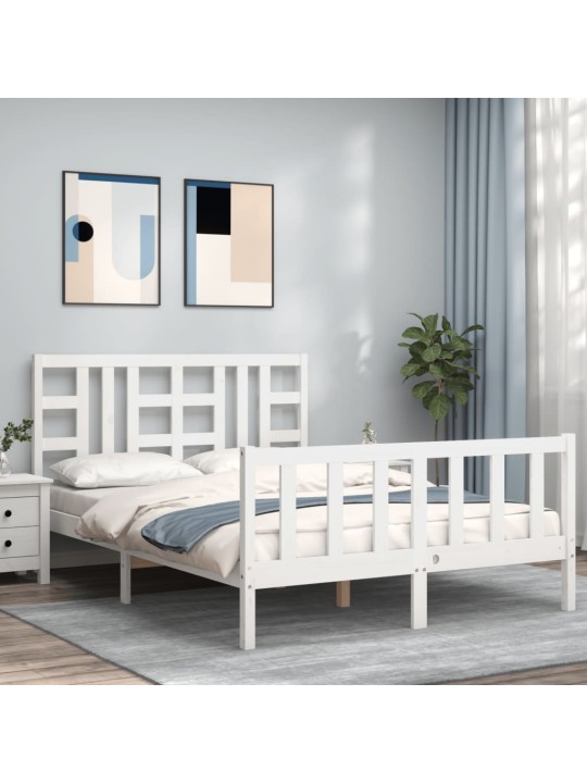 Gultas rāmis ar galvgali, King size izmērs, masīvkoks, balts