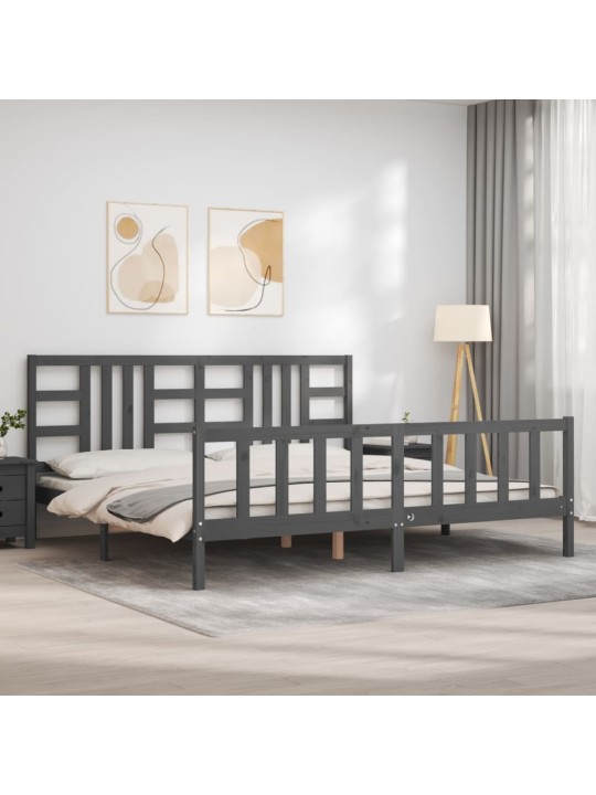 Gultas rāmis ar galvgali, 200x200 cm, masīvkoks, pelēks