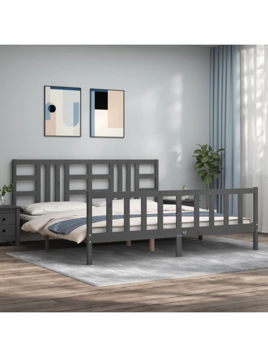 Gultas rāmis ar galvgali, 200x200 cm, masīvkoks, pelēks