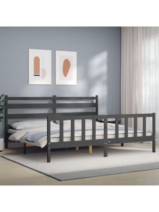 Gultas rāmis ar galvgali, 200x200 cm, masīvkoks, pelēks