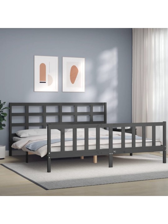 Gultas rāmis ar galvgali, 200x200 cm, masīvkoks, pelēks