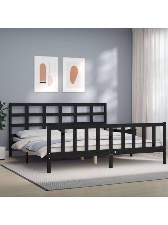 Gultas rāmis ar galvgali, melns, 200x200 cm, masīvkoks