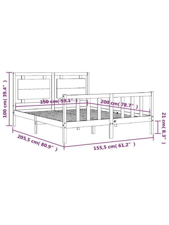 Gultas rāmis ar galvgali, King size izmērs, masīvkoks