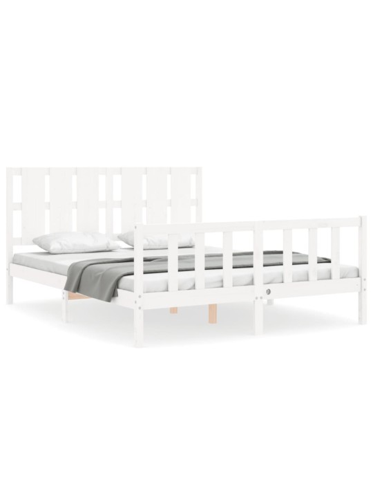 Gultas rāmis ar galvgali, King size izmērs, masīvkoks, balts