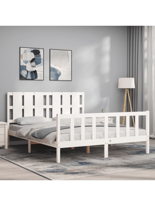 Gultas rāmis ar galvgali, King size izmērs, masīvkoks, balts