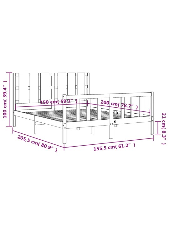 Gultas rāmis ar galvgali, King size izmērs, masīvkoks, balts