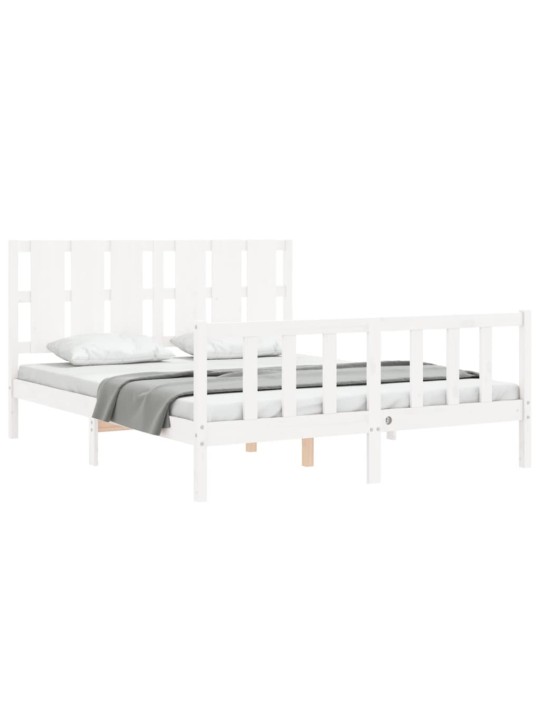 Gultas rāmis ar galvgali, King size izmērs, masīvkoks, balts