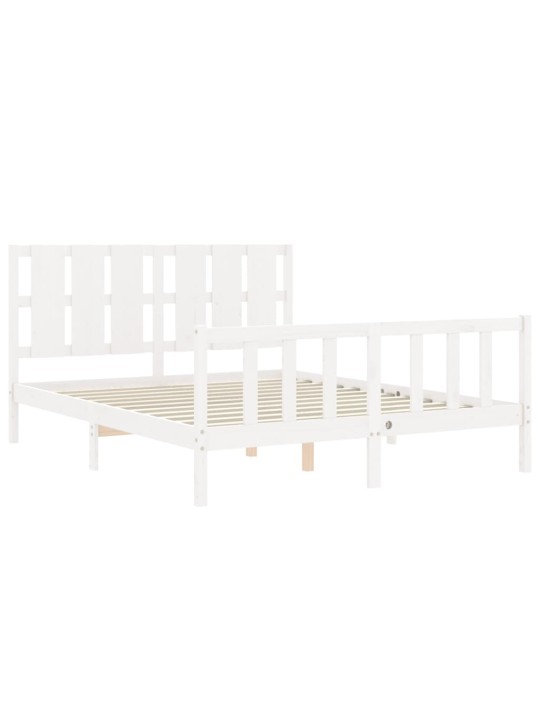 Gultas rāmis ar galvgali, King size izmērs, masīvkoks, balts