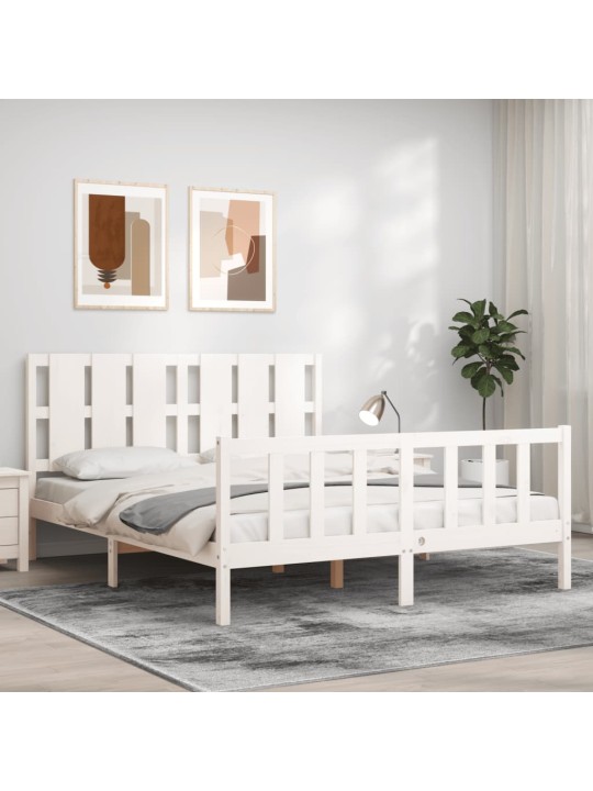 Gultas rāmis ar galvgali, King size izmērs, masīvkoks, balts