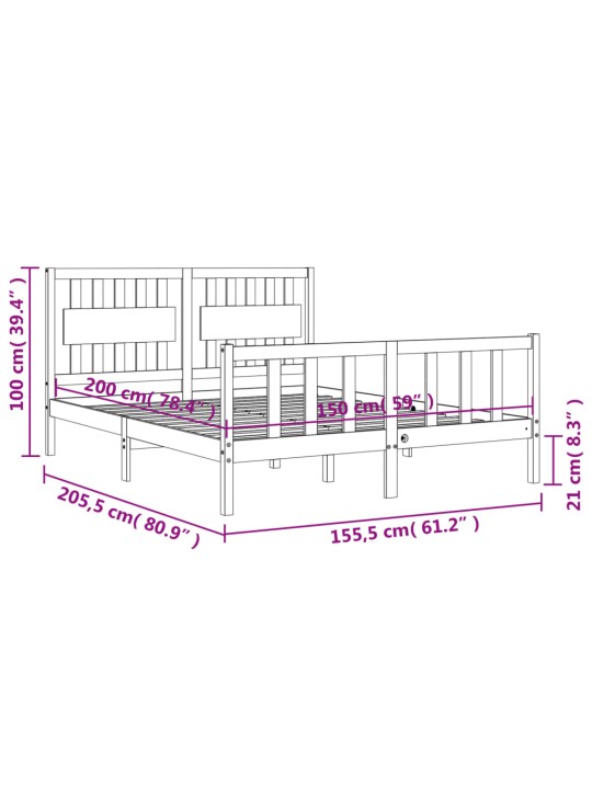 Gultas rāmis ar galvgali, King size izmērs, masīvkoks