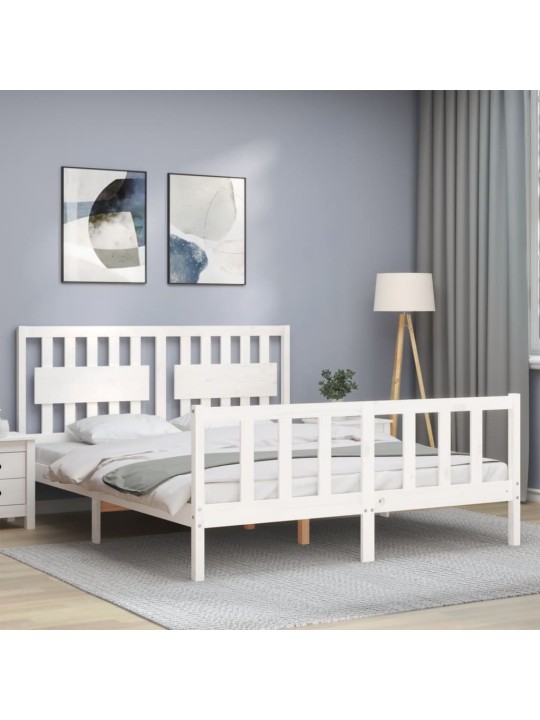 Gultas rāmis ar galvgali, King size izmērs, masīvkoks, balts