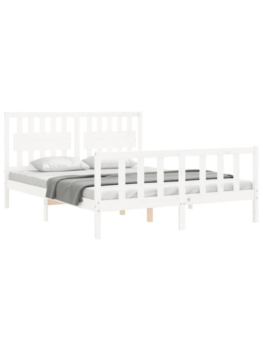 Gultas rāmis ar galvgali, King size izmērs, masīvkoks, balts