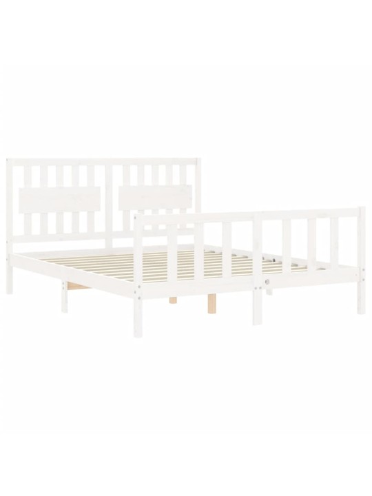 Gultas rāmis ar galvgali, King size izmērs, masīvkoks, balts