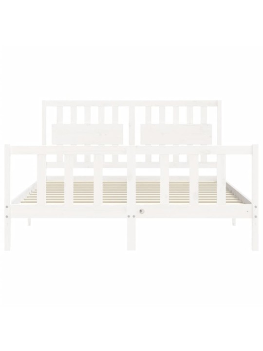 Gultas rāmis ar galvgali, King size izmērs, masīvkoks, balts