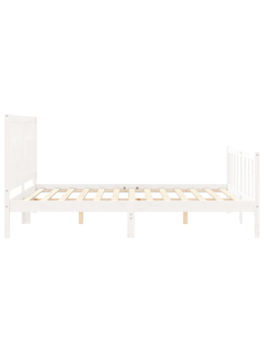 Gultas rāmis ar galvgali, King size izmērs, masīvkoks, balts