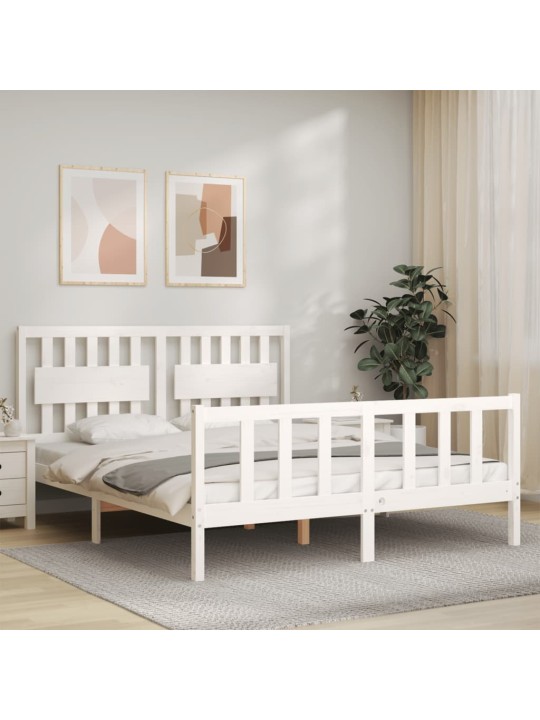 Gultas rāmis ar galvgali, King size izmērs, masīvkoks, balts