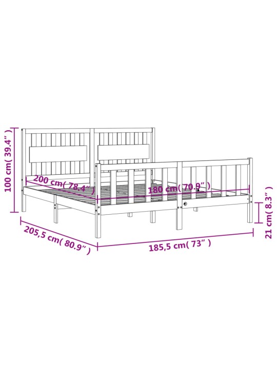 Gultas rāmis ar galvgali, Super King Size, masīvkoks, balts