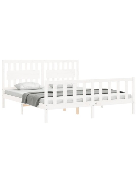 Gultas rāmis ar galvgali, Super King Size, masīvkoks, balts