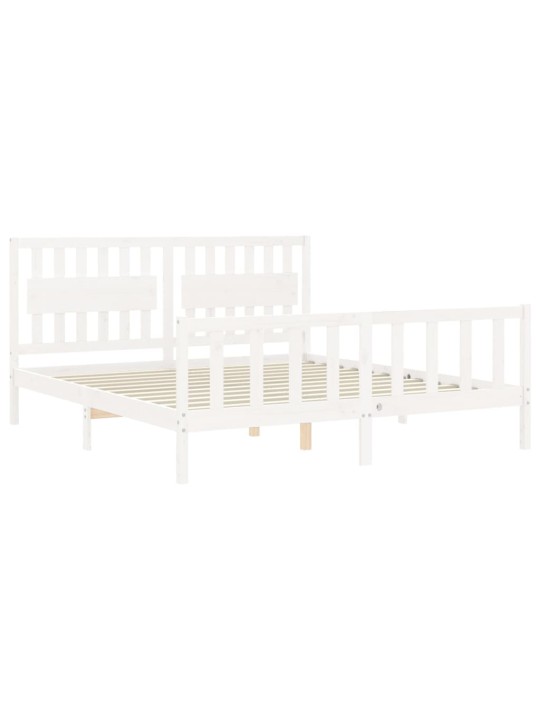 Gultas rāmis ar galvgali, Super King Size, masīvkoks, balts