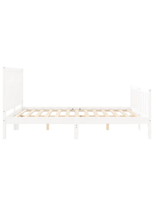 Gultas rāmis ar galvgali, Super King Size, masīvkoks, balts