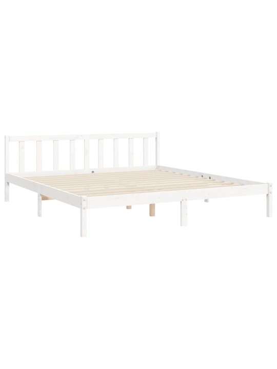 Gultas rāmis ar galvgali, Super King Size, masīvkoks, balts