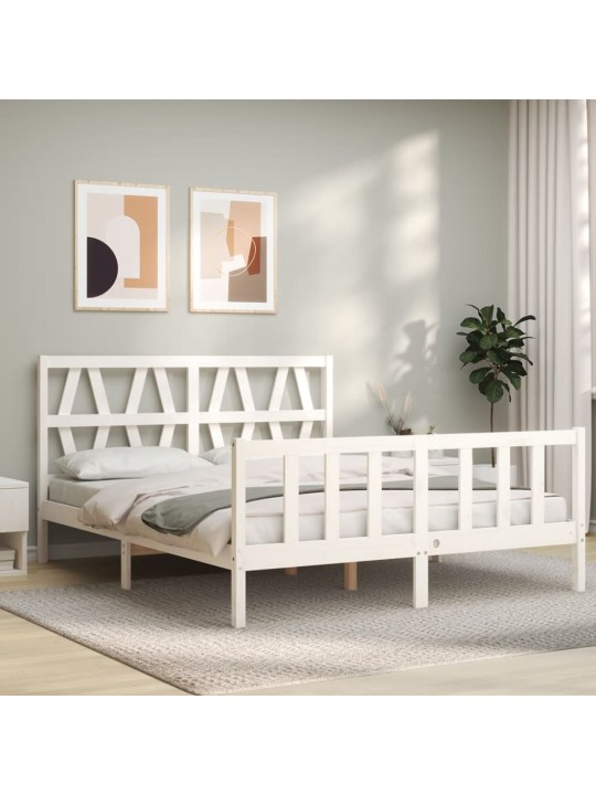 Gultas rāmis ar galvgali, King size izmērs, masīvkoks, balts