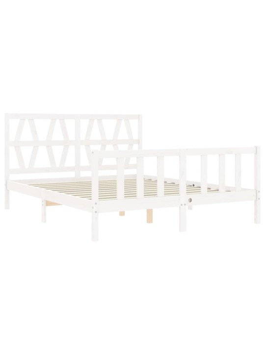 Gultas rāmis ar galvgali, King size izmērs, masīvkoks, balts