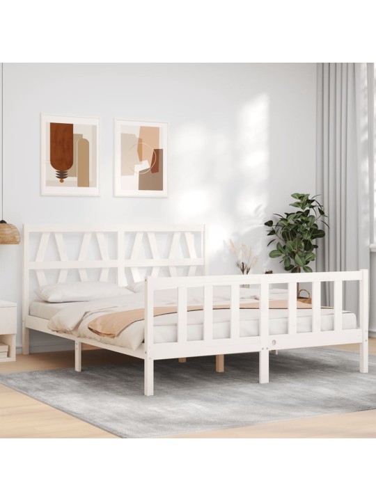 Gultas rāmis ar galvgali, King size izmērs, masīvkoks, balts