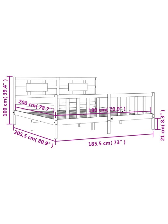 Gultas rāmis ar galvgali, Super King Size, masīvkoks, balts