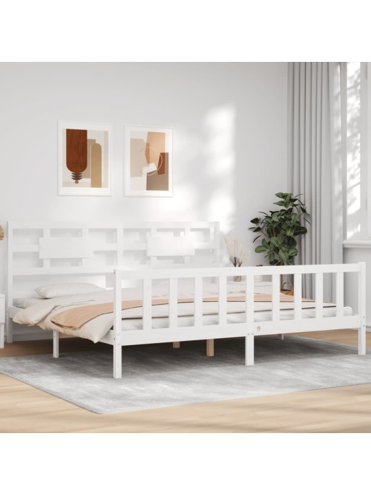 Gultas rāmis ar galvgali, Super King Size, masīvkoks, balts