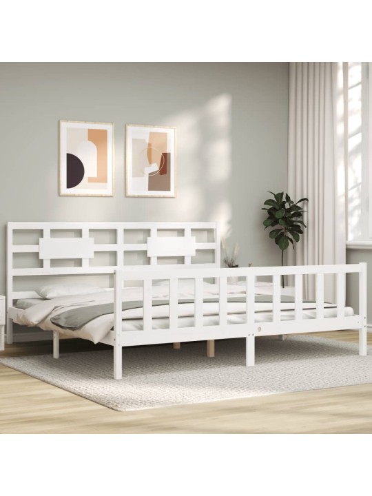 Gultas rāmis ar galvgali, Super King Size, masīvkoks, balts