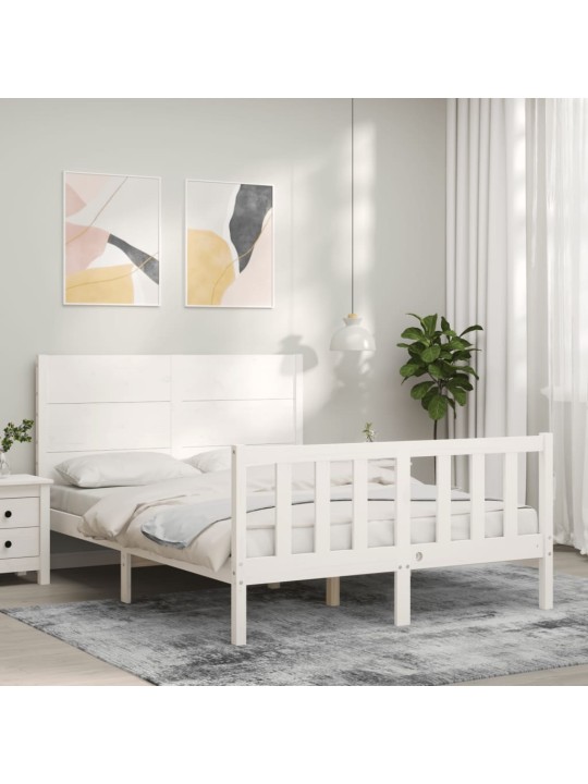 Gulta bez matrača, balts, 140x200 cm, priedes masīvkoks