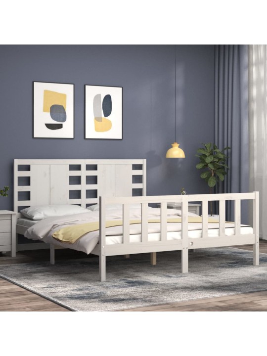 Gultas rāmis ar galvgali, King size izmērs, masīvkoks, balts