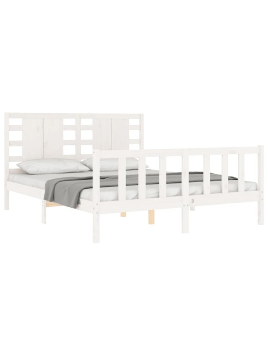 Gultas rāmis ar galvgali, King size izmērs, masīvkoks, balts