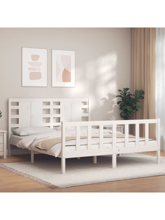 Gultas rāmis ar galvgali, King size izmērs, masīvkoks, balts
