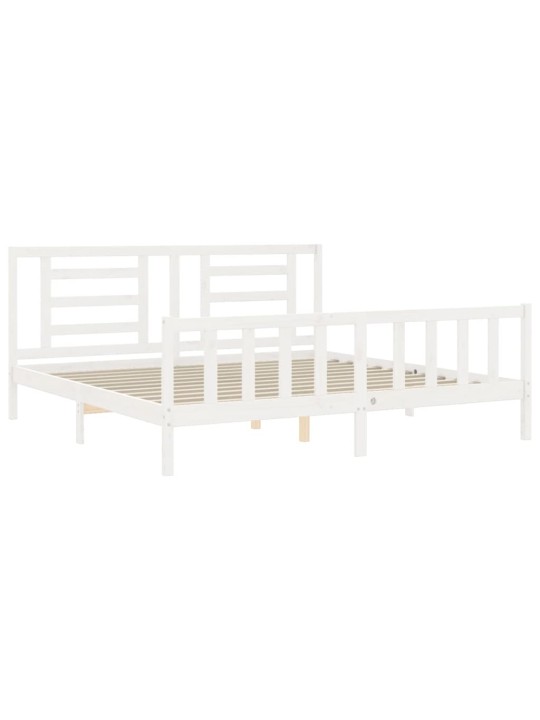 Gultas rāmis ar galvgali, Super King Size, masīvkoks, balts