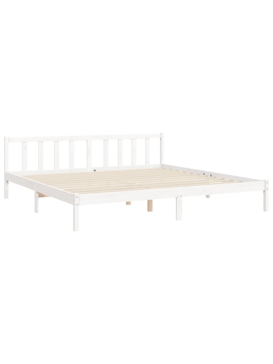 Gultas rāmis ar galvgali, Super King Size, masīvkoks, balts