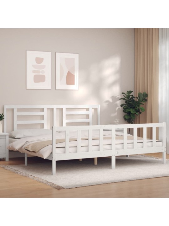 Gultas rāmis ar galvgali, Super King Size, masīvkoks, balts