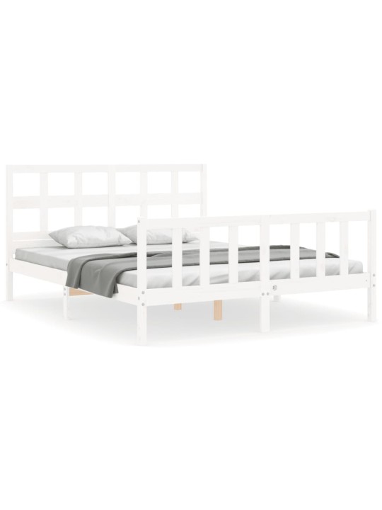 Gultas rāmis ar galvgali, King size izmērs, masīvkoks, balts