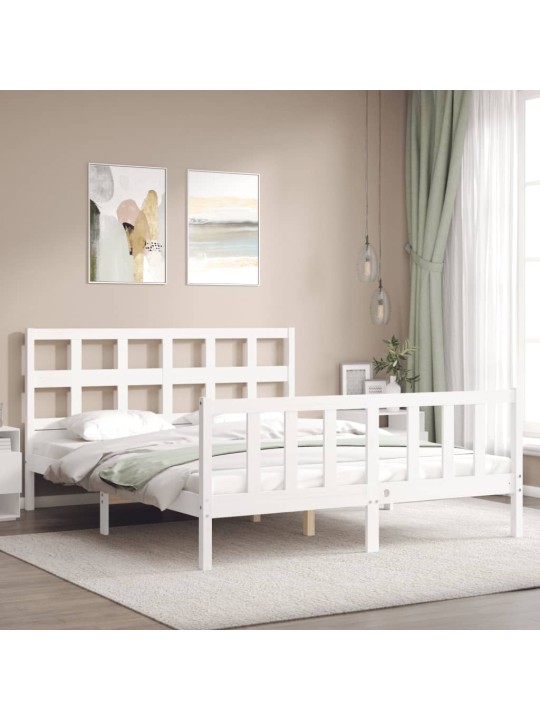 Gultas rāmis ar galvgali, King size izmērs, masīvkoks, balts