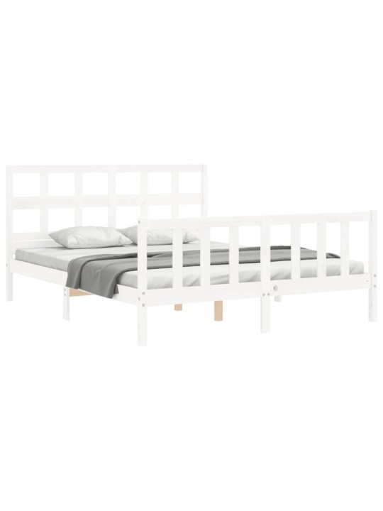Gultas rāmis ar galvgali, King size izmērs, masīvkoks, balts