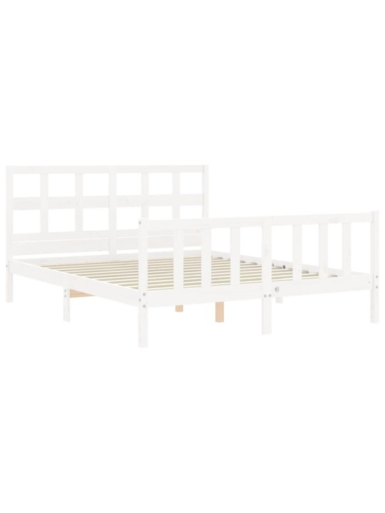 Gultas rāmis ar galvgali, King size izmērs, masīvkoks, balts
