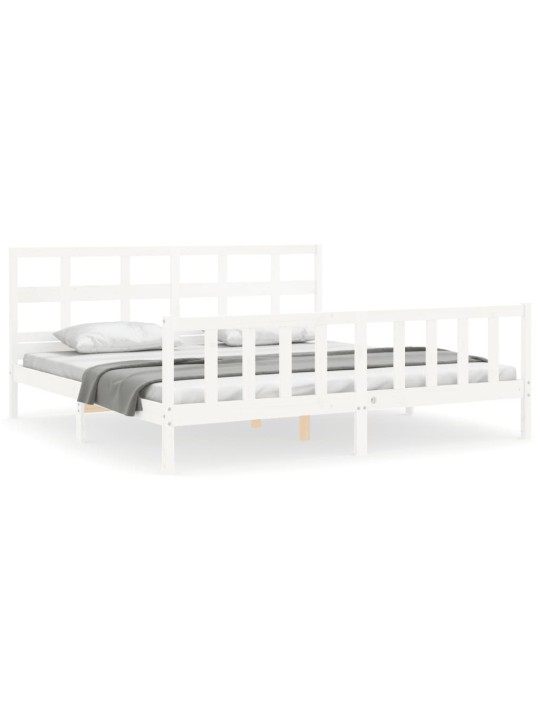 Gultas rāmis ar galvgali, Super King Size, masīvkoks, balts