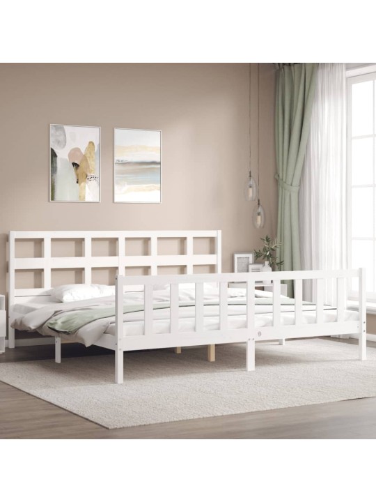 Gultas rāmis ar galvgali, Super King Size, masīvkoks, balts
