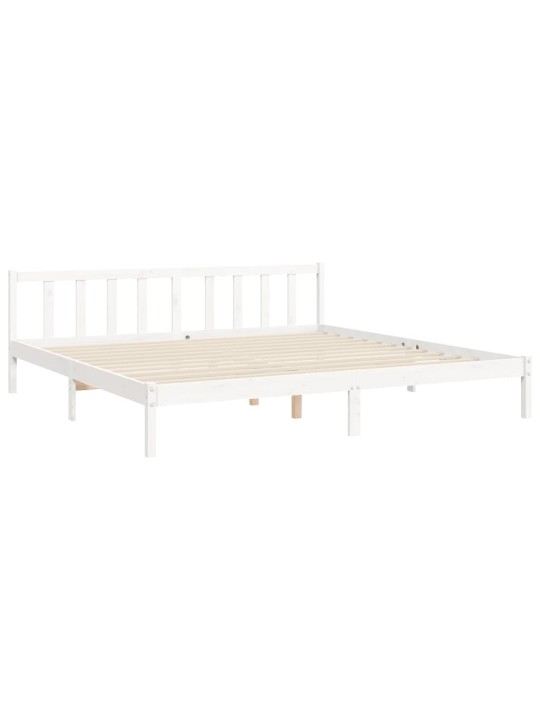 Gultas rāmis ar galvgali, Super King Size, masīvkoks, balts