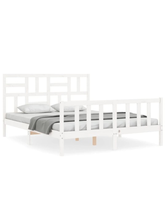 Gultas rāmis ar galvgali, King size izmērs, masīvkoks, balts